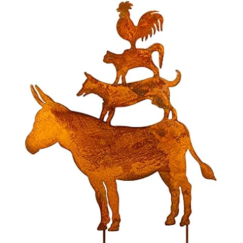 Blümelhuber Bremer City Musicians Garden Stake - Fairy Tale Classic - Garden Decoration Figures Animals - Decorative Garden Decoration Front Door Cover