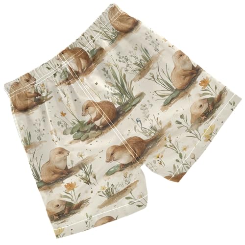 Pigsaly Boys' Swim Board Shorts Spring Flower Brown Sea Otter Boy's Swim Trunks Kids Swimwear 4T2