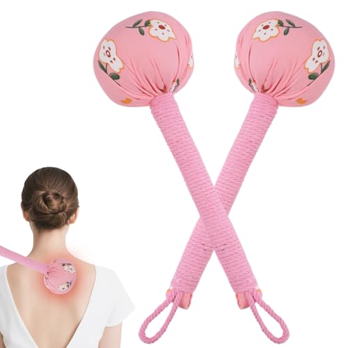 lefeke Manual Massage Hammer, Mugwort Massage Hammer, Handheld Body Percussion Tool for Back Neck Shoulder Leg Muscle Relief 26cm-Pink