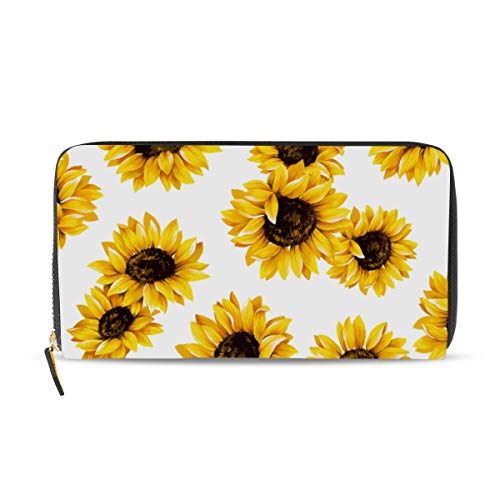 Portefeuille en cuir véritable femme porte-monnaie zippé tournesol