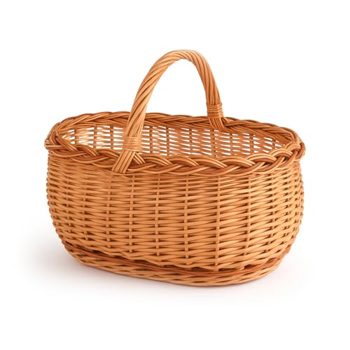 Aqbau Einkaufskorb, osterkorb groß geflochten aus Weide 47 x 35 x 33 cm – Weidenkorb mit Henkel, stabiler Tragekorb, Picknickkorb, Pilzkorb, natürlicher Wicker Basket