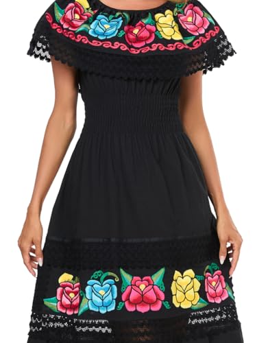 Image of YZXDORWJ Women Embroidered Mexican Peasant Casual Sexy Lace Off-Shoulder Long Dress