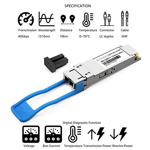 Image of 40GBASE-LR4 QSFP+ Optical Transceiver Module Compatible with Brocade 40G-QSFP-LR4 40G QSFP+ LR4 1310nm 10km DDM Duplex LC SMF