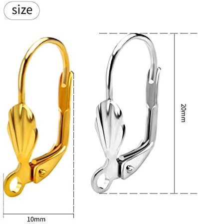 Aylifu Hypoallergenic Earring Hooks Leverback Earwire, 100pcs Brass Leverback Shell Earrings French Hook Ear Wire with Open Loop for Jewelry Making, Silver,Gold