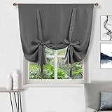 DWCN Blackout Curtains-Tie Up Shade for Window Thermal Insulated Room Darkening Rod Pocket Curtains for Kitchen, Dark Grey, W42 X L63 Inches, 1 Panel