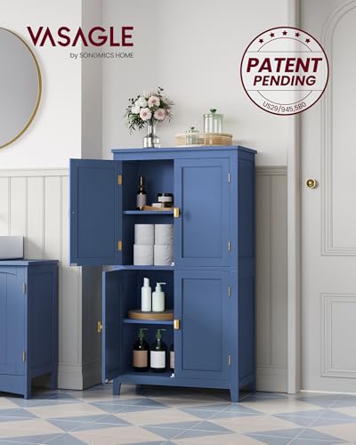 Image of VASAGLE Floor Storage Cabinet, Freestanding Unit, 4 Doors | Adjustable Shelves, 11.8 x 23.6 x 43.3 Inches, for Entryway, Bathroom, Harbor Blue, UBBC552Q01