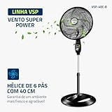 Ventilador Coluna 220V, 40cm, 6 pás, Super Power - VSP-40C-B, MONDIAL glide