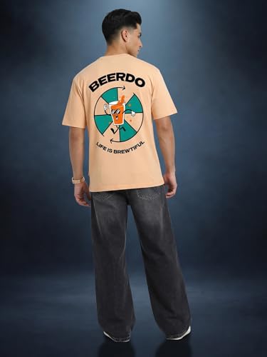 Image of Veirdo Men's Cotton Oversized Fit Oversized Baggy Fit Drop Shoulder Cool and Stylish Graphic Printed Design Half Sleeve T-Shirt (Available Sizes: S to 2XL)