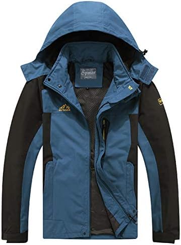 Spmor Men's Outdoor Sports Hooded Windproof Jacket Waterproof Rain Coat Dark Blue Medium Plus
