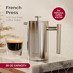 MuellerLiving French Press Coffee Maker 20oz, Stainless Steel French Press Coffee, 4 Filter Heat Resistant Double Insulated, Rust-Free, Food Grade, Dishwasher Safe Coffee Pot