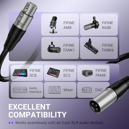 Image of FIFINE XLR Microphone Cable, 5.9ft Male to Female Mic Cord for Studio Recording, Balanced 3-Pin Cable Compatible with XLR Microphone for Podcast Streaming AM8, K688-L9C