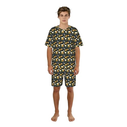 Pyjama homme respirant et léger ensemble court imprimé fleurs jaunes