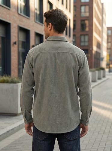 Image of IndoPrimo Men's Corduroy Shirt | Premium Ribbed Full Sleeve Casual Overshirt | Button-Down Solid Shirt with Chest Pocket | Regular Fit