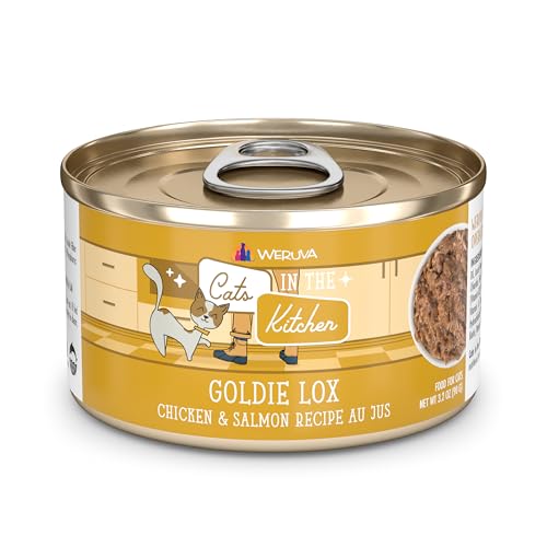 Image of Weruva Cats in The Kitchen, Goldie Lox with Chicken & Salmon Au Jus Cat Food, 3.2oz Can (Pack of 24)