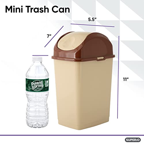 Image of Superio Swing Top Trash Can,Set of 3 Waste Bins for Home, Kitchen, Office, Bedroom, Bathroom, Ideal for Large or Small Spaces - White (Beige 18 qt+2 5 qt)
