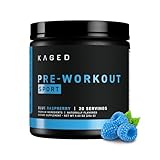 Kaged Sport Pre Workout Powder for Men & Women, Blue Razz, Sport Certified, 188mg Caffeine, Nitric Oxide Supplement, Beta Alanine for Energy, Weightlifting, Cardio Endurance & Strength, 20 Servings