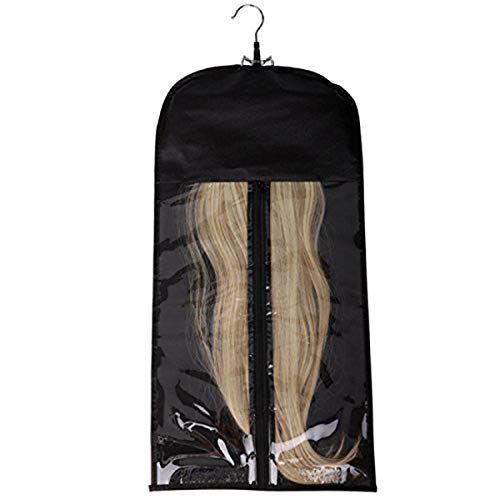 OMG Hair Extension Storage Dust Proof Bag with Wooden Hanger Carrier Case Protection for Remy Human Hair Clip in Hair Extension