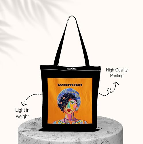 Image of TrendoPrint Canvas Tote Bags for Women with Zip, College Bag for Girls, 100% Organic Cotton Tote Bag for Shopping, Travel & Beach