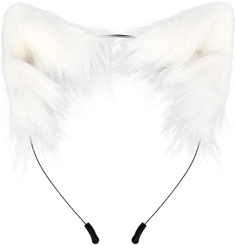 VIGVAN Orejas de lobo de zorro Animal Cosplay gato Accesorios de cosplay para Halloween (blanco)