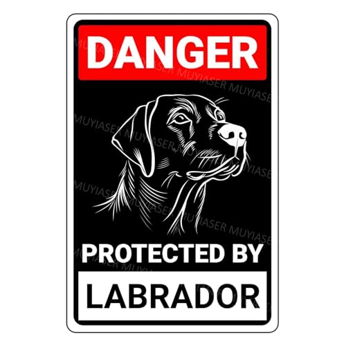 MUYIASER Danger Protected By Labrador Beware Of Dog Sign Aluminum Metal Tin Signs Door Sign Warning Sign For Fence Gate Yard Home Wall Decor 8x12 Inch