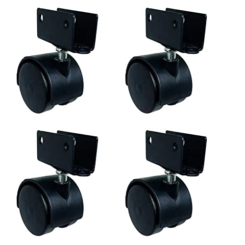 Kit 4 Rodizio para moveis Giratório sem freio 40mm Perfil U 15mm Preto BigFer