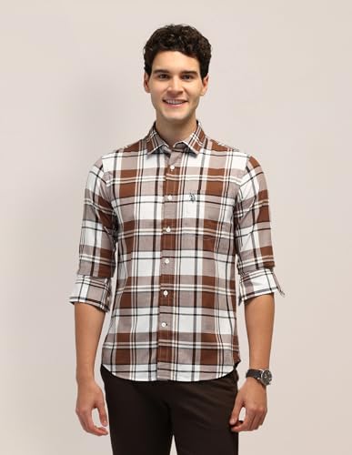 Image of U.S. Polo ASSN. Checked Tailored Fit Shirt for Men - 100% Cotton, Breathable & Comfortable, Full Sleeves Casual Shirt for Men