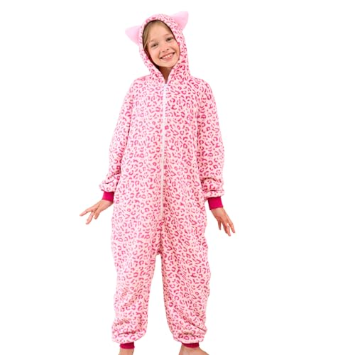 Image of Ceruwum Girls Unicorn Sleepsuit Kids Unicorn Onesie Pyjamas (Cat-Pink Leopard, 7-8 Years)
