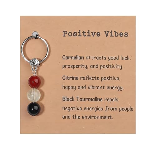 GAZIL Llavero Cuentas de Piedras Naturales con Tarjeta, Regalo Inspirador de Energía Positiva, Exquisito Llavero Piedras Sanadoras para Aumentar Vitalidad, Detalle para Amigos y Familia (Multicolor)