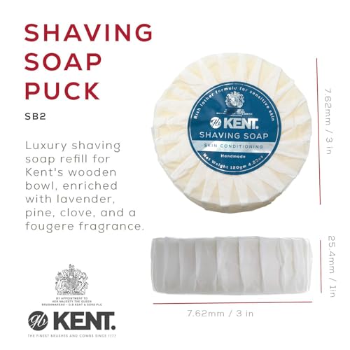 Image of Kent SB2 Shaving Soap Puck Refill for Men for Shaving Soap Bowl Use with Shaving Brush for Men, Luxury Shave Barber Soap Made with Extracts of Coconut, Sgea, Jaboba Made in England