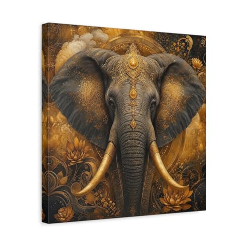 Tableau éléphant or luxe pour salon | Toile carrée chic haute qualité