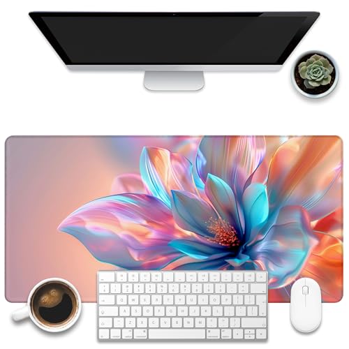 Tapis de souris gaming floral 80x40 cm grand tapis bureau design holographique étendu
