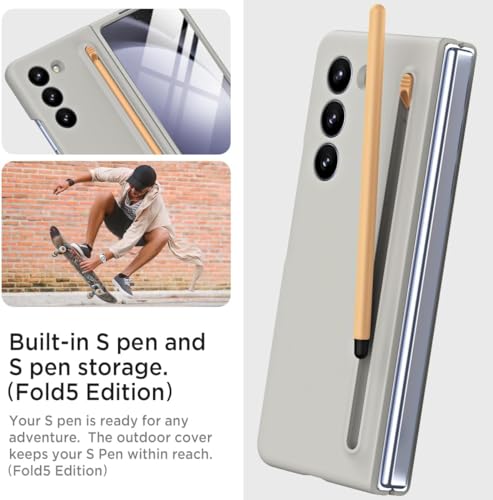 Image of TechTrendz Polycarbonate Ultra Slim Premium Case for Samsung Galaxy Z Fold 5 with Built in Compact S Pen Holder and Storage Slot (Grey)