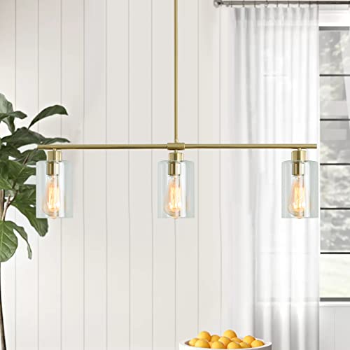 Lwytjo Gold Pendant Light, 3 Lights Pendant Lighting For Kitchen Island, Modern Farmhouse Chandelier With Glass Shades, Light Fixtures Ceiling Hanging For Living & Dining Room Bedroom Entryway Foyer #TOP6