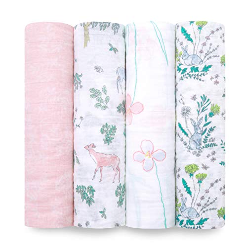 Image of aden + anais Swaddle Blanket, Boutique Muslin Blankets for Girls & Boys, Baby Receiving Swaddles, Ideal Newborn & Infant Swaddling Set, Perfect Shower Gifts, 4 Pack, Forest Fantasy