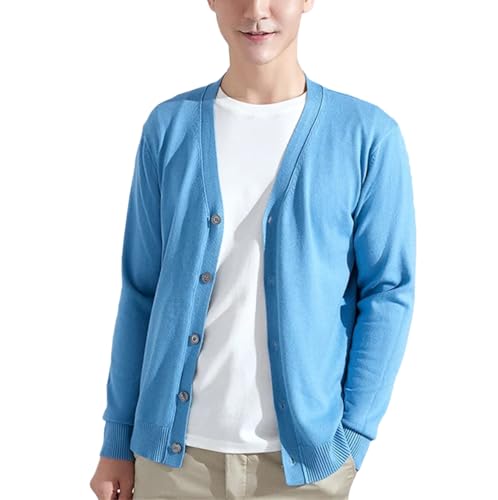 Men's Autumn Winter Knitwear Cashmere Blend Cardigan Outerwear V-Neck Solid Color Warm Basic Cardigan