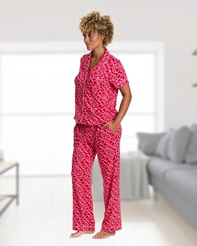 Image of bebe Womens 2 Piece Bridesmaid Pajamas Set Short Sleeve Button Down Shirt and Pants