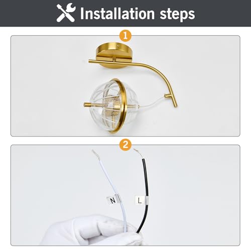 Image of UOFUS Gold Wall Sconce with Globe Acrylic Shade Mid Century Modern LED Wall Light Fixture 12W 3000K /4000K /6000K Temperature Adjustable Super Bright Bathroom Vanity Light for Bedroom Hallway