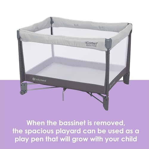Image of Baby Trend Comet Quick-Fold Playard with Hanging Bassinet, Desert Grey