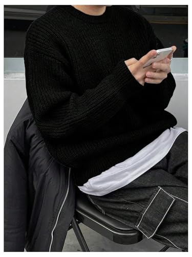 GORGLITTER Men's Crew Neck Sweaters Long Sleeve Knitted Pullover Sweaters4