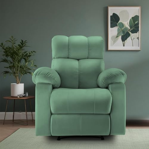 Image of Little NAP Helios Soft Suede Fabric Single Manual Standard Recliner | Padded 1 Seater Aaram Sofa | Relaxing Chair for Home Office Living Bed Room | Green