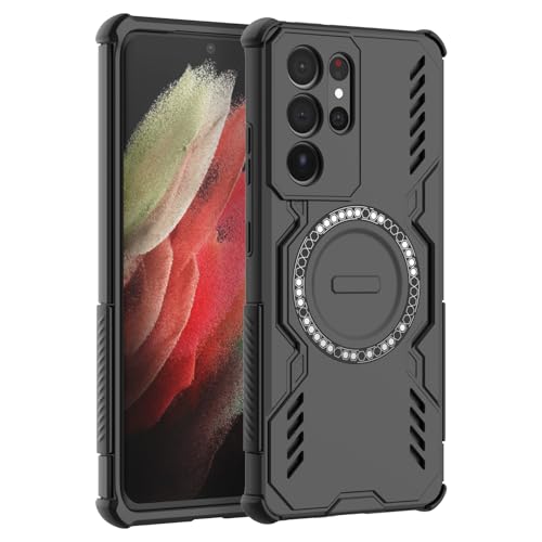LVVFEI Cover Magnetica per Samsung Galaxy S21 Ultra, Compatibile con MagSafe, Custodia Magnetica per Galaxy S21 Ultra con design Antiurto e Fori di Ventilazione - Nero