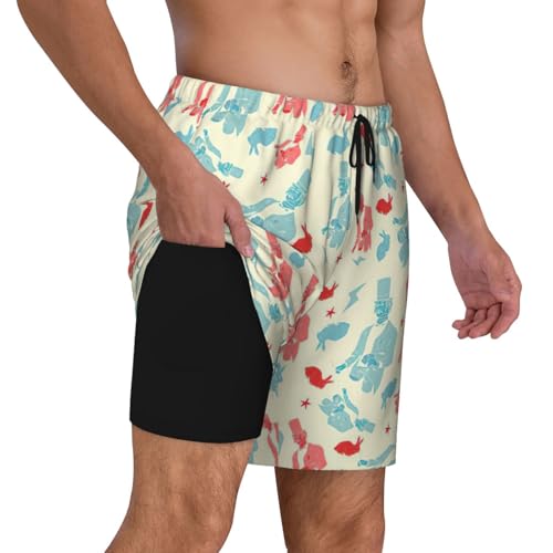 Magician Rabbit Men's Quick Dry Swim Shorts Trunks, 2 in 1 Compression Liner Bathing Suit with Pockets3