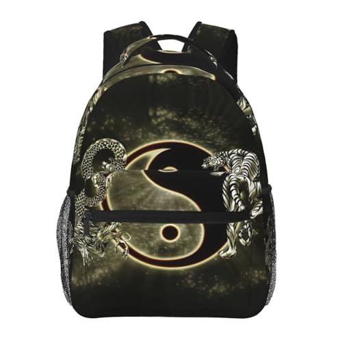 Sac à dos imprimé tigre dragon yin yang en toile souple OdDdot