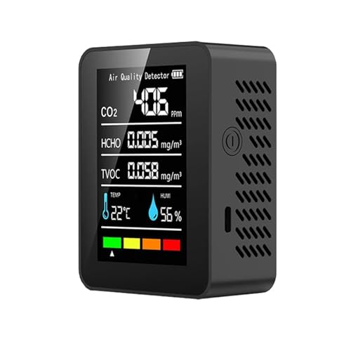 Détecteur de gaz, Détecteur de qualité l'air dioxyde Carbone Moniteur gaz à Effet Serre for la Production agricole Testeur Compteur CO2, pour la Maison et Le Camping-Car(Black)