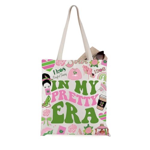 WCGXKO Sorority Gift In My Pretty Era Pink and Green Sorority Canvas Tote Bag