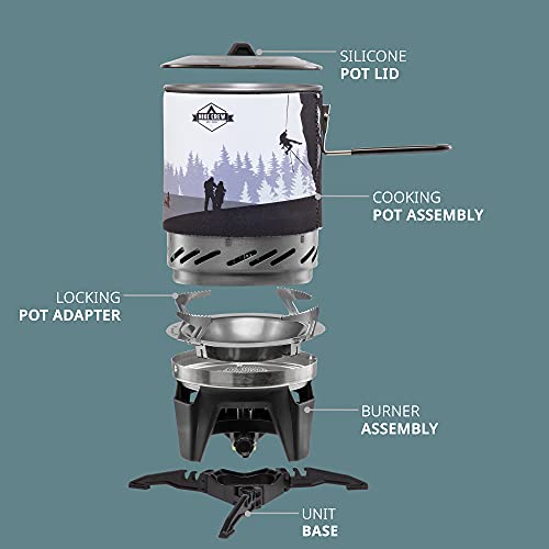 Hikecrew Portable Gas Powered Stove Top & Cooking System, Compact Camping Cooktop With 1L Pot, Silicone Lid, Folding Handle & Carry Bag, Perfect For Camping, Hiking, Backpacking, Survival & Emergenc #TOP1