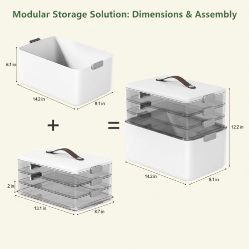 Image of MOPALL 4-Tier Medicine Organizer Storage Box, Portable Latch Bin with Lid and Leather Handle, Cabinet Closet Organization for Home Office, Pill Bottle, First Aid, Sewing, Art, Craft