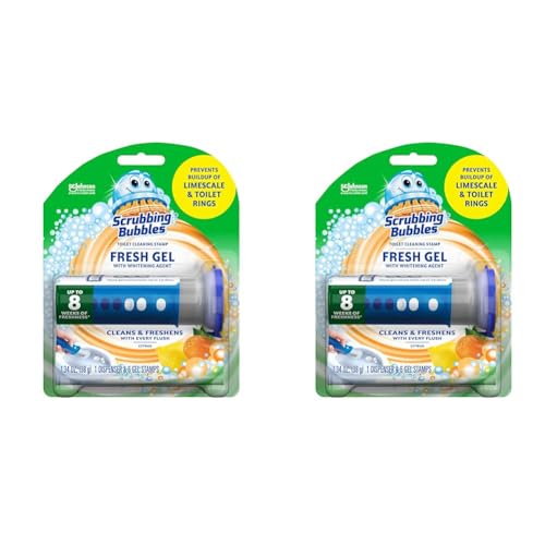 Scrubbing Bubbles Fresh Gel Toilet Cleaning Stamp, Citrus, Dispenser with 6 Stamps (Pack of 2)