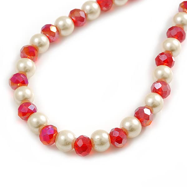 Collar de cristal rojo y perlas con pulsera flexible de talla única ajustable 6