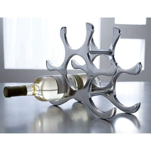 Countertop Wine Rack, 6 Bottle Holder, Polished Aluminum Silver #TOP1